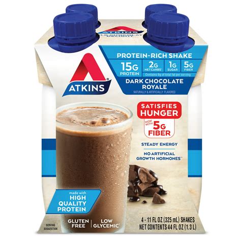 Atkins Gluten Free Protein-Rich Shake, Dark Chocolate Royale, Keto Friendly, 4 Count (Ready to ...