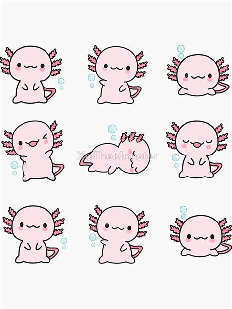 "Cute Axolotl, set" Sticker by XoTheMonster | Redbubble Kawaii Doodles ...