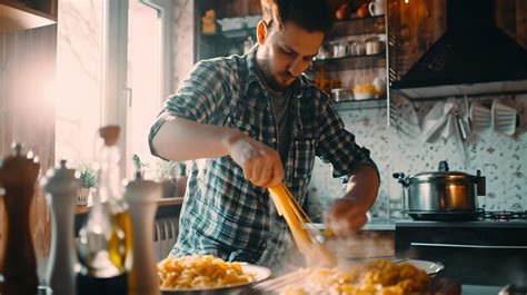 Premium Photo | Generative AI Handsome man preparing pasta in the ...