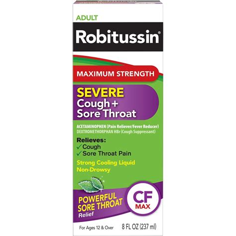 Robitussin Max Strength Severe Cough + Sore Throat Medicine, 8 Oz | Cold, Cough & Flu | Beauty ...