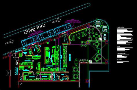 CAD Architect | Cad Building Template Drive Thru Restaurant - Burger Fast Food - 250 Gla