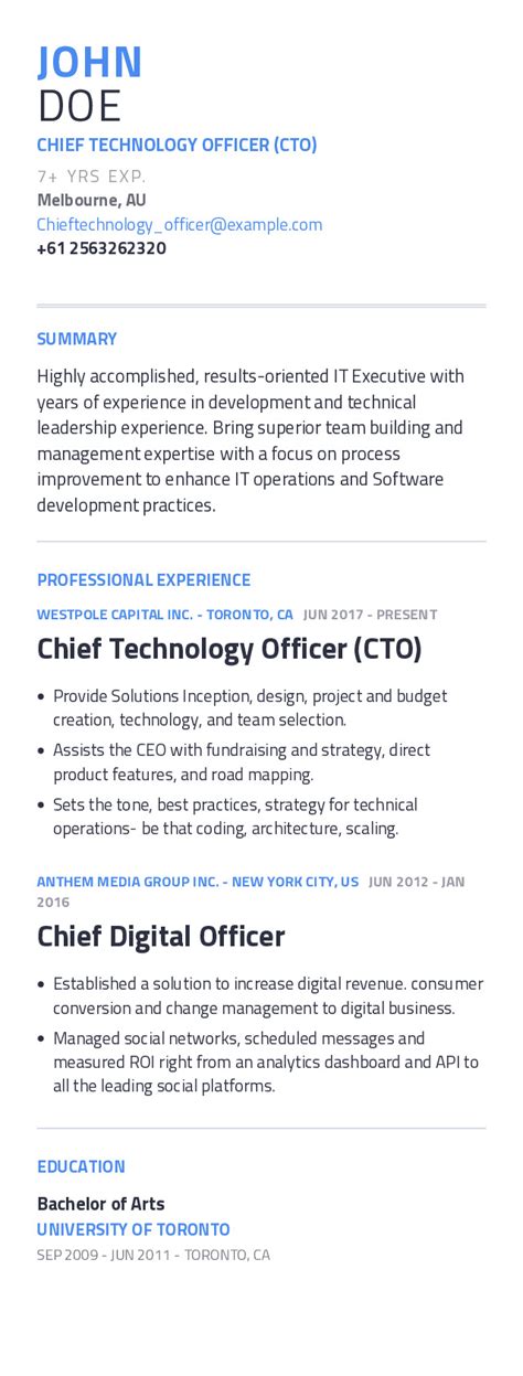 Chief Technology Officer Resume Example With Content Sample | CraftmyCV