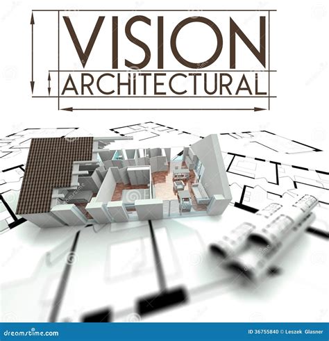 Architectural Vision with Project of House on Blueprints Stock Illustration - Illustration of ...