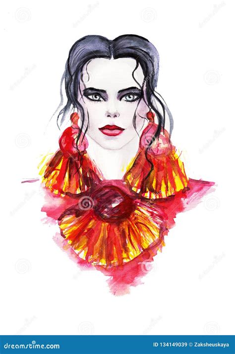 Fashion Illustration. Hand Drawn Watercolor Painting . Woman Face. Stock Illustration ...