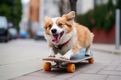 Premium AI Image | Funny dog rides a skateboard