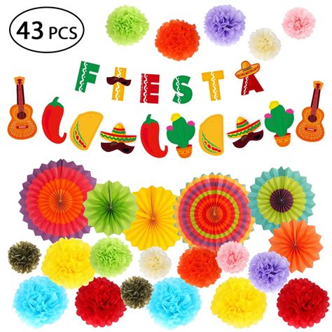 Cinco de Mayo Decorations - Fiesta Party Supplies Pack w/Colorful Paper ...