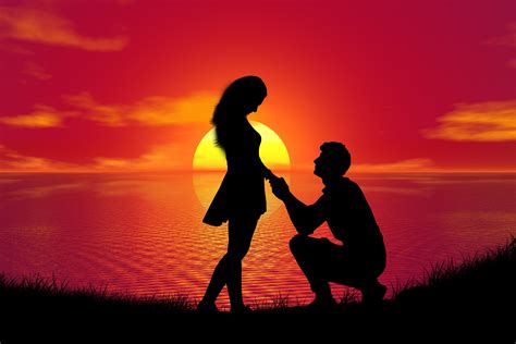 Couple Wallpaper 4K, Proposal, Sunset, Silhouette