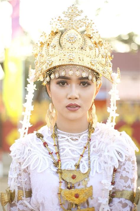 Beautiful Portrait Young Asian Woman Wearing Traditional Indonesian Lampung Culture Clothes ...