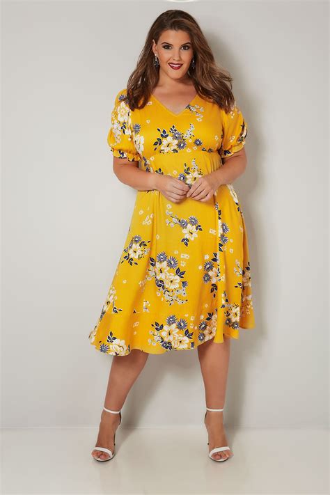 YOURS LONDON Yellow Floral Tea Dress, Plus size 16 to 32