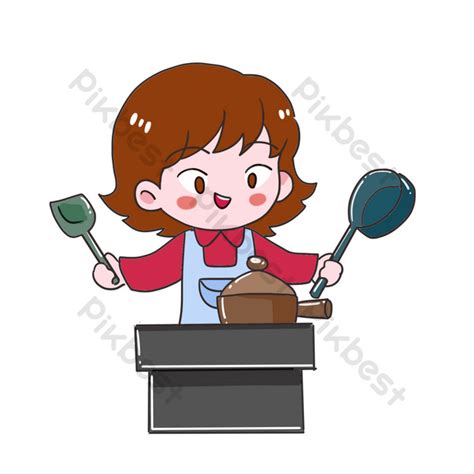 Cute Cartoon Mother Cooking Drawing Elements PNG Images | PSD Free Download - Pikbest