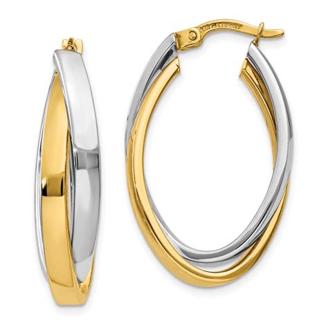 10k Yellow Gold Two Tone Oval Hoop Earrings Ear Hoops Set Fine Jewelry Women | eBay