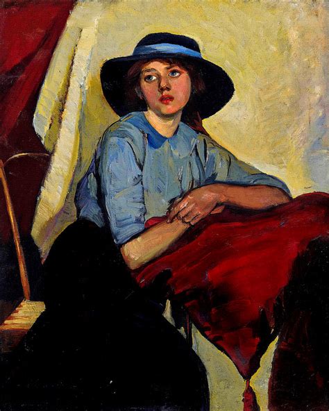 Portrait of a Young Girl in a Blue Dress and Wide-brimmed Hat Painting by Follower of William ...