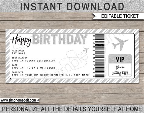 Editable Free Printable Airline Ticket Template For Gift ...