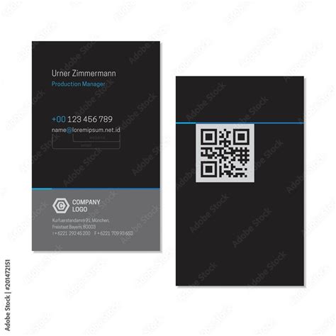 Black Name card or business card template with QR code. Elegant and clean Name Card Template ...