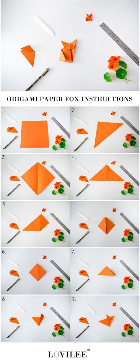 Origami paper fox folding instructions | Lovilee Blog & Online Decor Shop. | Diy, Criatividade