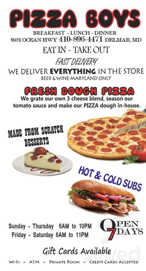 Pizza Boys menu in Delmar, Maryland, USA