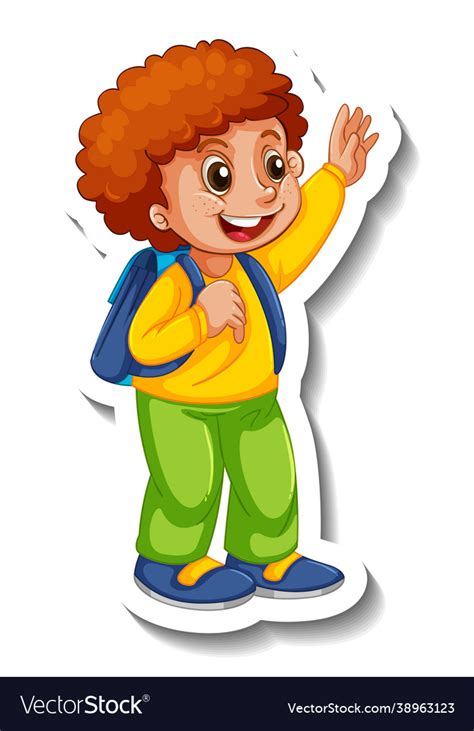 Sticker template with a boy cartoon character Vector Image