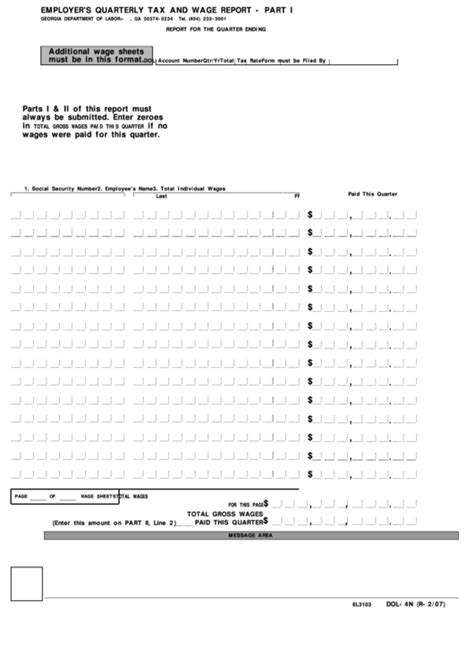 Form Dol-4n - Employer'S Quarterly Tax And Wage Report - Georgia Department Of Labor printable ...