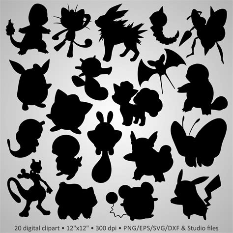 Buy 2 Get 1 Free! Digital Clipart Pokemon Silhouettes, lovely ...