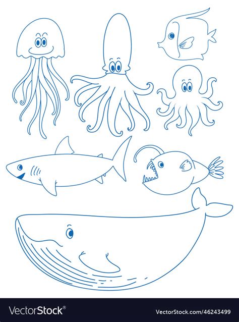 Simple doodle children drawing sea creatures Vector Image