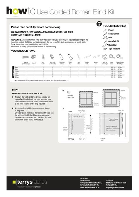 Corded Roman Blind Kit Fitting Instructions