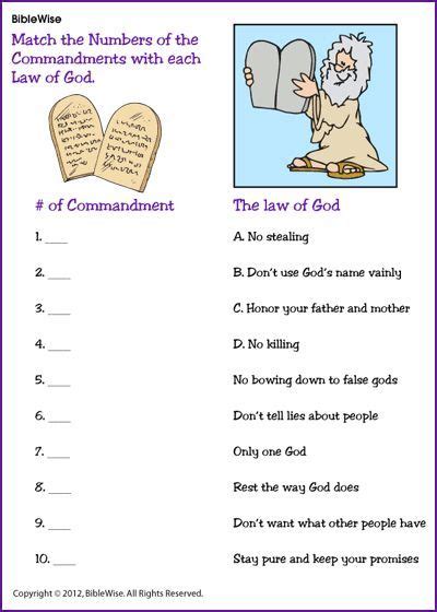 Ten Commandments Worksheets