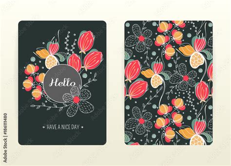 Cover design with floral pattern. Hand drawn creative flowers. Colorful ...