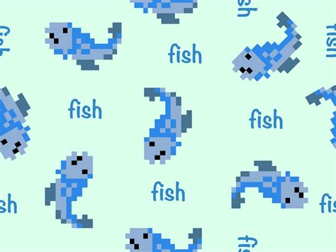 Fish cartoon character seamless pattern on blue background.Pixel style ...