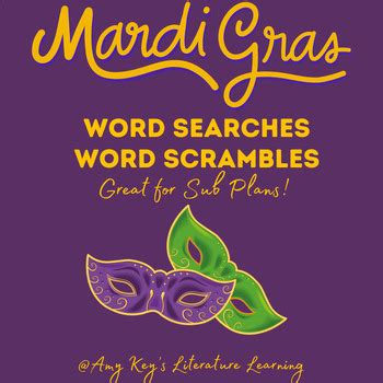 Mardi Gras Word Searches & Scrambles Middle & High School Vocabulary Games