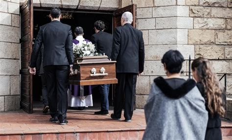 Premium Photo | Death funeral and people with coffin to church chapel ...