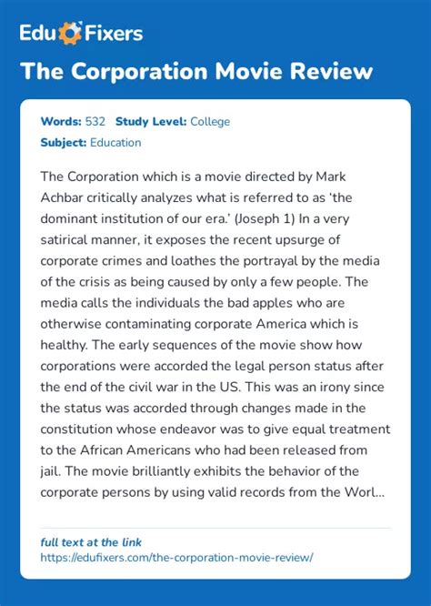 The Corporation Movie Review | Free Essay Example