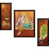 Indianara 3 Pc Set of Radha Krishna Paintings Without Glass 5.2 X 12.5, 9.5 X 12.5, 5.2 X 12.5 ...