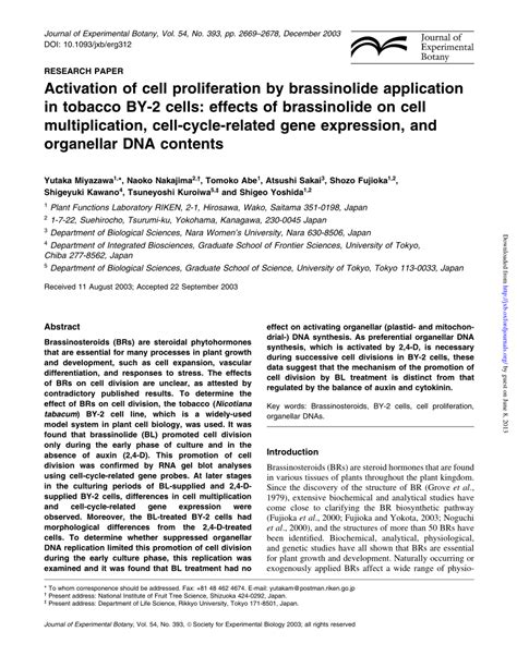 (PDF) Activation of cell proliferation by brassinolide application in tobacco BY-2 cells ...