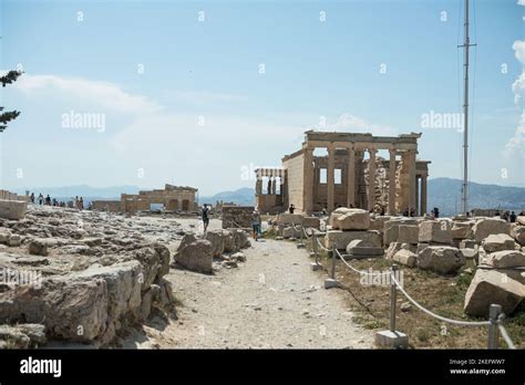 Parthenon temple, old Greek ruins at sunny day in Acropolis of Athens ...