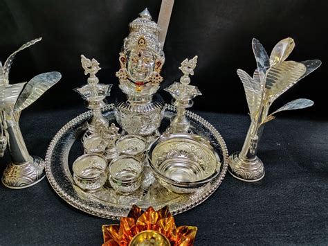 FULL SET IMPRESSIVE GERMAN SILVER POOJA SET -CGSG2001 – www.soosi.co.in