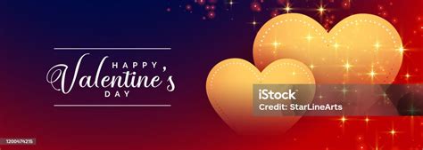 Happy Valentines Day Golden Hearts Banner Design Stock Illustration ...