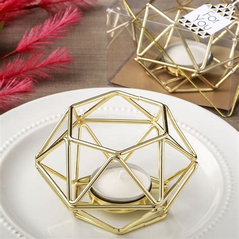 Gold hexagon shaped geometric design tea light / votive candle holder | Geometric candles ...