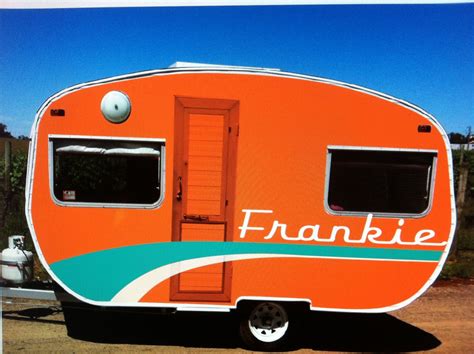 "Frankie" 1970's Franklin - orange with teal & white detail | Tiny trailer - vintage camper ...