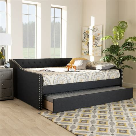 Baxton Studio Haylie Dark Gray Upholstered Queen Size Daybed with Roll ...