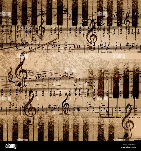 music notes on old paper sheet background Stock Photo - Alamy