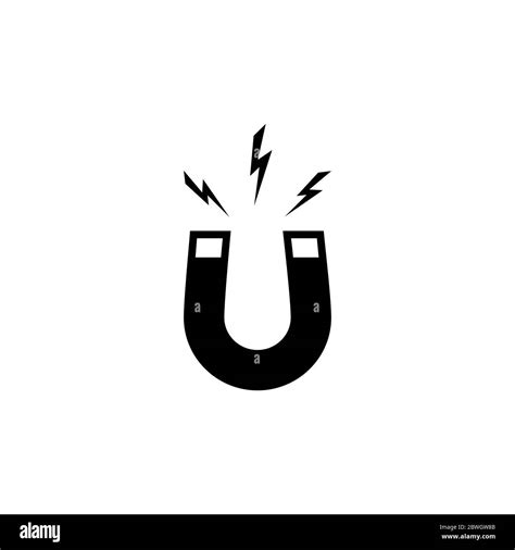 Black horseshoe magnet with magnetic power icon isolated on white. u-shaped magnet icon ...