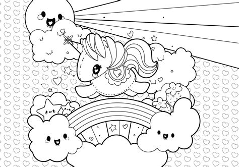 Rainbow Unicorn Scene Coloring Page - Download Free Vector Art, Stock ...