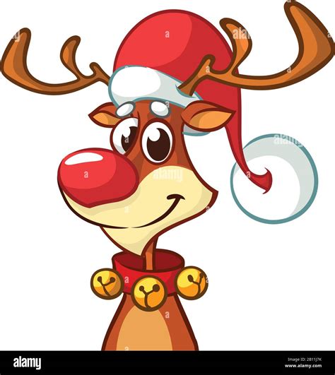 Happy cartoon Christmas red nose reindeer rudolph. Vector illustration of Christmas character ...