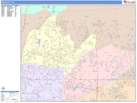 Bartlett Tennessee Wall Map (Color Cast Style) by MarketMAPS - MapSales.com