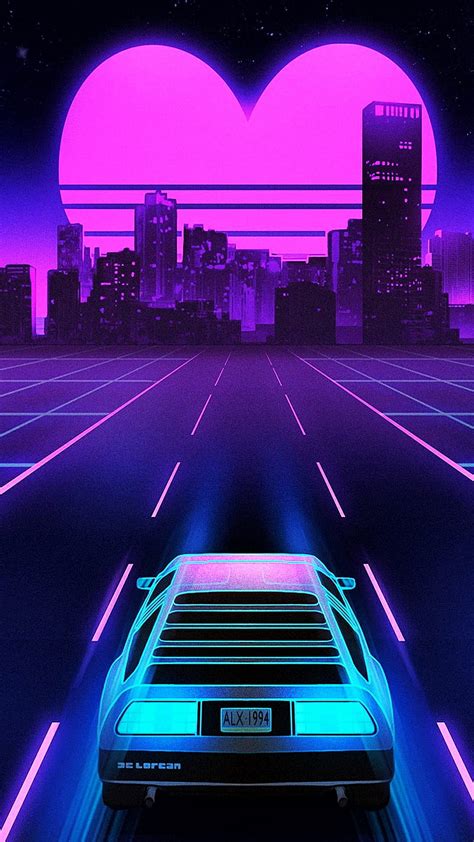 Interstate Vapor, night street, dark, neon, heart, car, blue, purple, vaporwave, HD phone ...