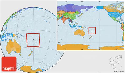 Political Location Map of Fiji, within the entire continent