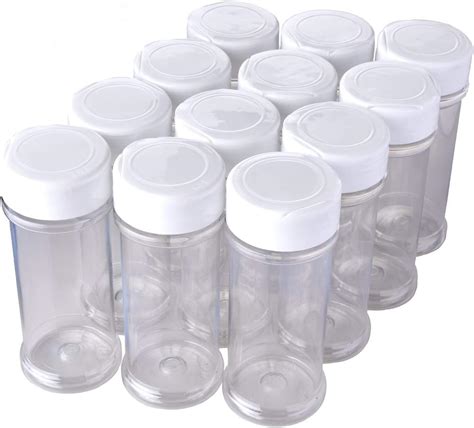 12 Pack of 6 Oz. Empty Clear Plastic Spice Bottles with White Sprinkle Top Lids For Storing and ...