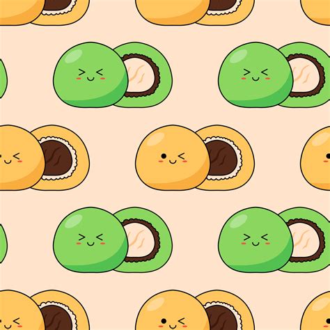 Seamless pattern with kawaii mochi on light background. 16350283 Vector ...