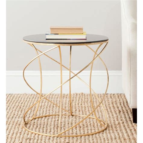 Glass Top Round Accent Table in Gold & Black | Chairish