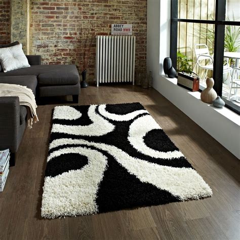 Vista Shaggy Rug - Black/White 4263 | White shag rug, White rug, Diy rug